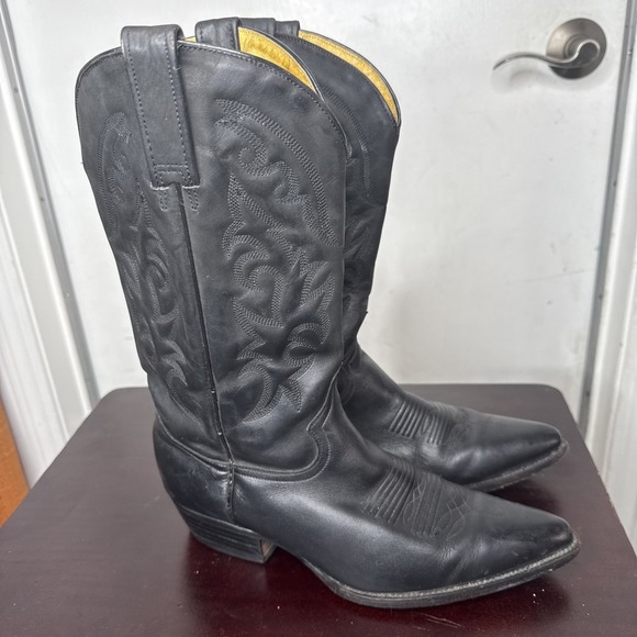 Rudel Western Cowboy Men's Size 9 EE Leather Boots Black Embroidered Stitched - Picture 2 of 9